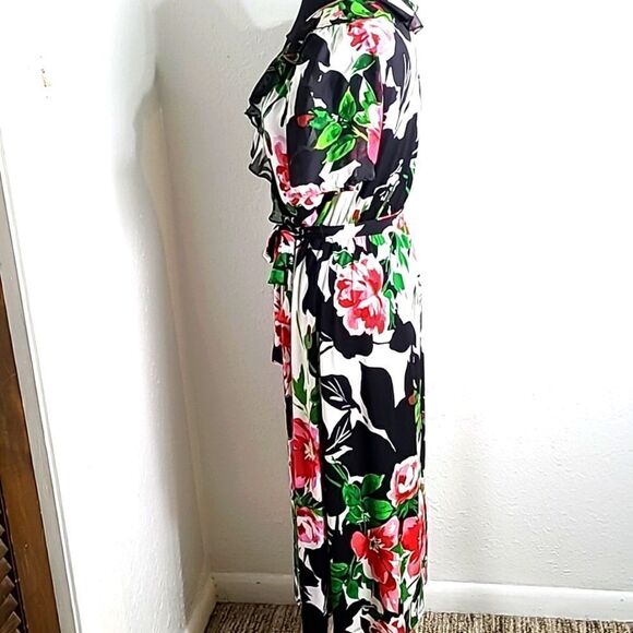 joie de vivre Floral Midi-Dress with Ruffles around the Neck, Size Medium - Picture 5 of 8